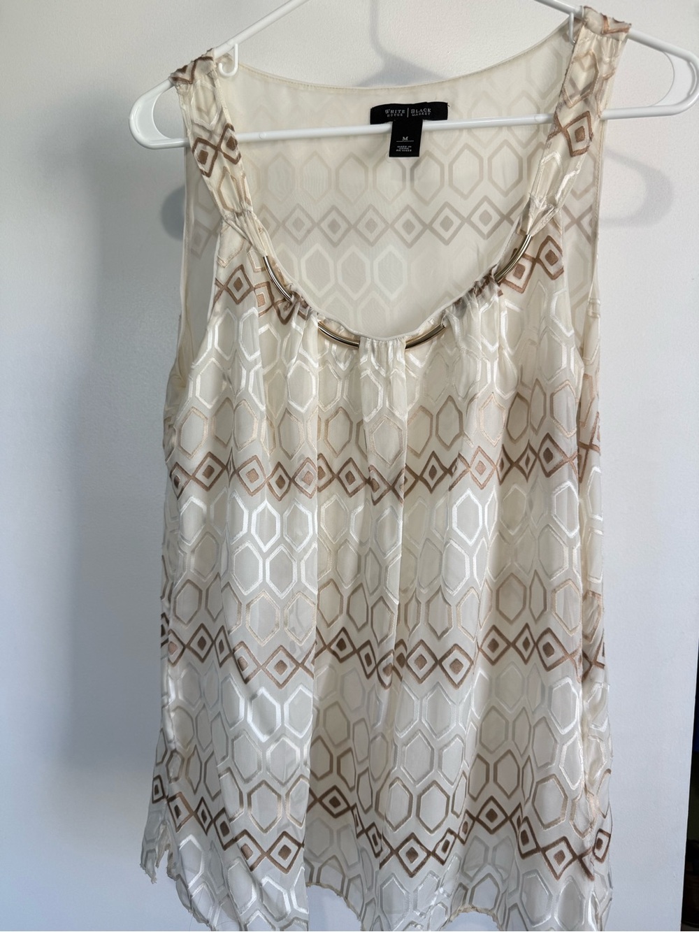 White House Black Market Cream & Tan Geometric Sheer Camisole